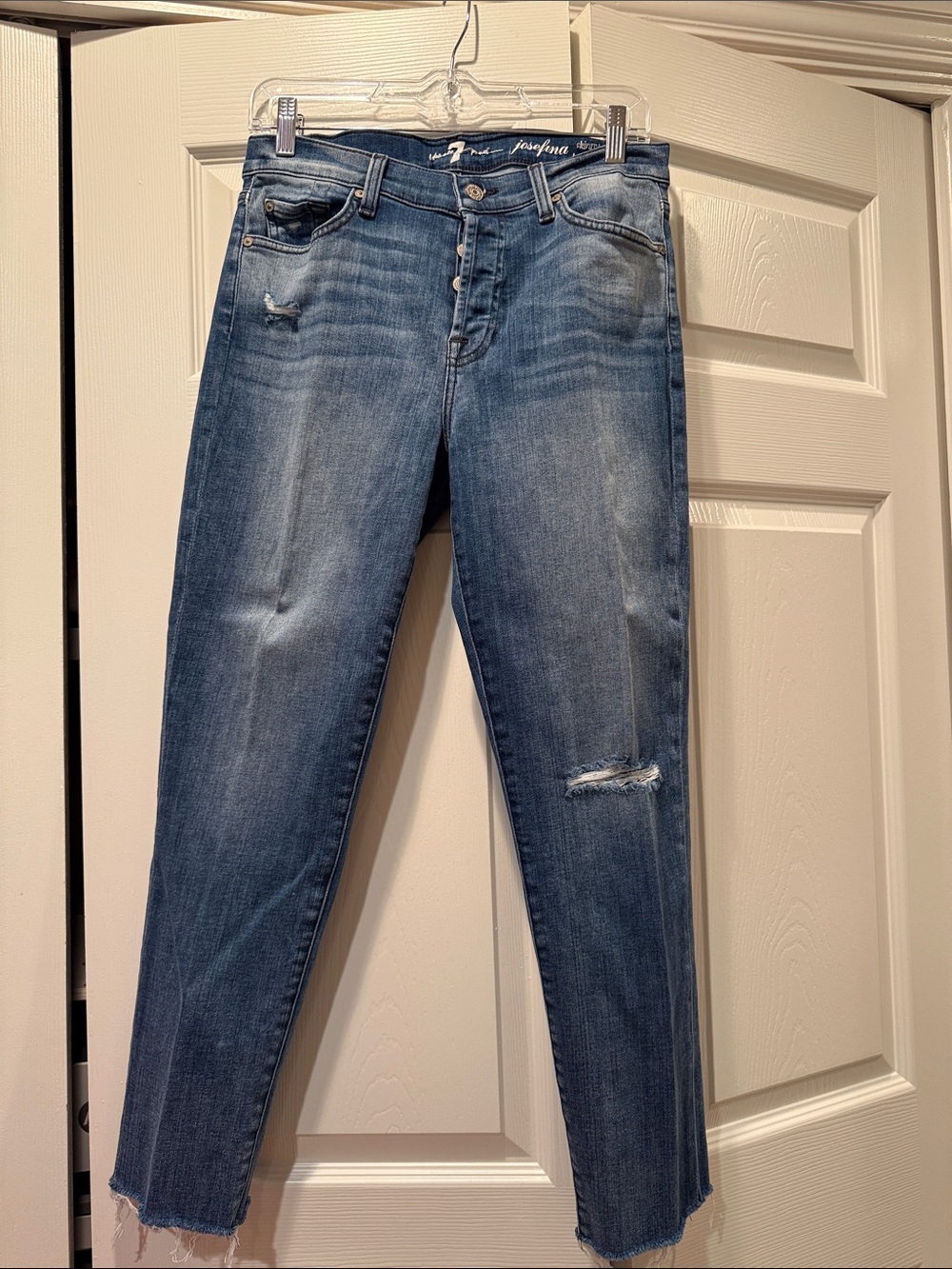 Citizens Of Humanity Medium Blue Distressed Cropped Ankle Jeans